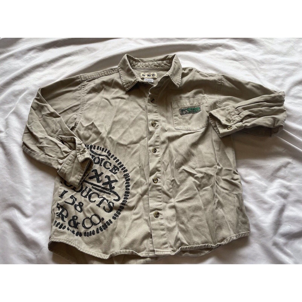 Vintage Gymboree Tan Collared Button Down Pocket Shirt Kids XL 8 - 10
